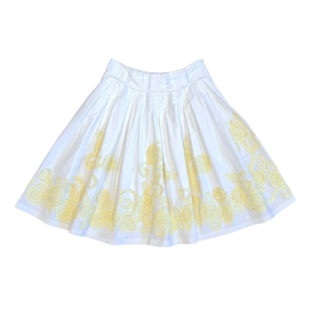 Toi et Moi White Midi Skirt Yellow Overlay Design Small Flowy